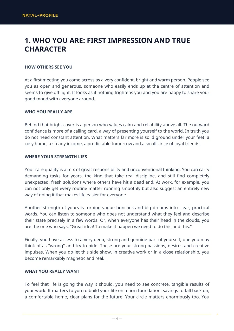 Report page with the first chapter