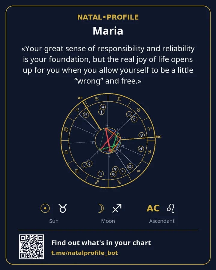NatalProfile card with a chart wheel and a phrase from the report