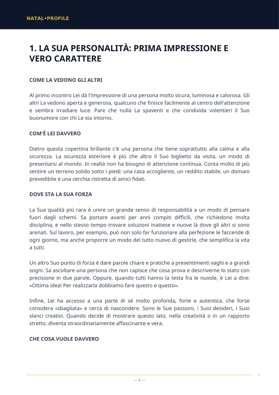 Pagina del report con il primo capitolo